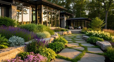 Obraz premium Modern House Exterior Landscaping Garden Path Photo