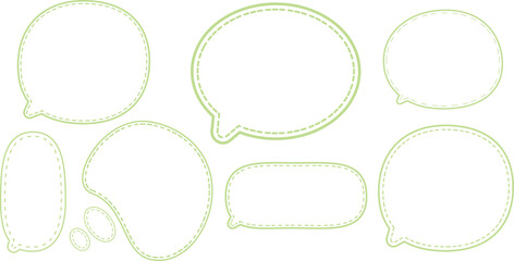 This is a collection of green-outlined speech bubbles. The most prominent style features a double outline: a solid green line on the outside and a dashed green line on the inside. © kyon