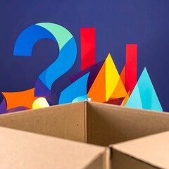 Colorful shapes emerge from an open box