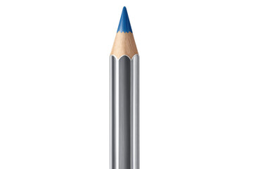 Blue colored pencil with sharp silver shaft, isolated, providing artistic tool for sketching and note-taking