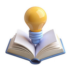 3d lightbulb on open book render isolated on transparent background