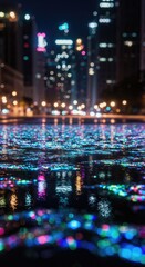 Obraz premium Night cityscape reflected in a shimmering water feature