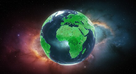 Fototapeta premium Visual representation of earth in space, showing continents, oceans, and cosmic background elements