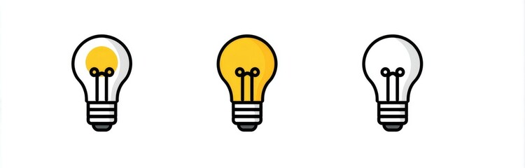 Three lightbulb icons, one each with yellow, orange, and white light