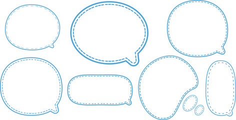 This is a collection of blue-outlined speech bubbles. The most prominent style features a double outline: a solid blue line on the outside and a dashed blue line on the inside.  © kyon