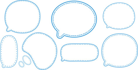This is a collection of blue-outlined speech bubbles. The most prominent style features a double outline: a solid blue line on the outside and a dashed blue line on the inside.  © kyon