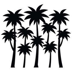 Obraz premium Tropical palm tree silhouettes on a summer beach illustration with coconut leaf patterns
