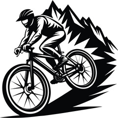 Naklejka premium a mountain biker riding along a steep trail. Dynamic scene for sports, outdoor, and energy themes