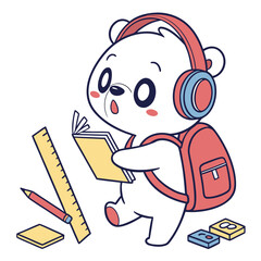 Surprised Bear with wearing headphones, set in a charming Back to school theme – Chalkboard Fun color vector art