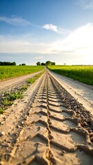 Country road with tire tracks