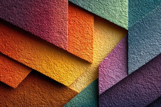 Abstract textured geometric shapes in vibrant overlapping colors