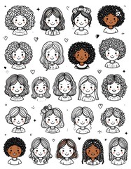Cute girls' portraits, various hairstyles