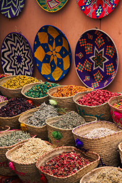 A spice stand outside a shop in Marrakech. Morocco