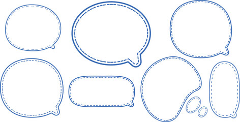 This is a collection of blue-outlined speech bubbles. The most prominent style features a double outline: a solid blue line on the outside and a dashed blue line on the inside.  © kyon