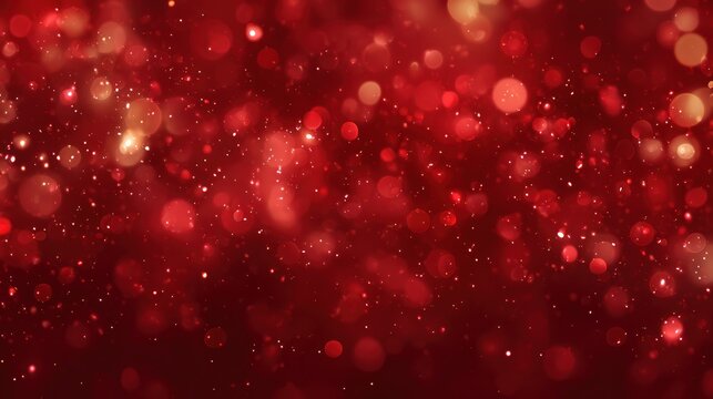 Festive red background with bokeh lights and shimmering particles for holiday themes