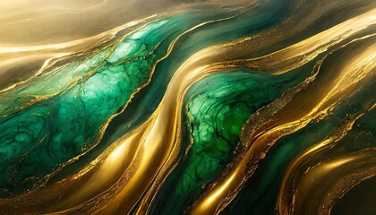 Emerald and gold abstract swirls