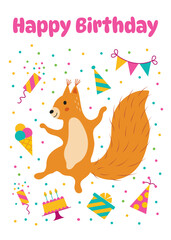 Obraz premium Cute Squirrel Birthday Party Illustration