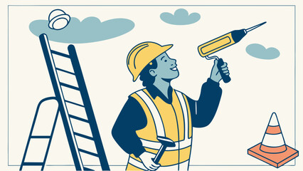 Construction Worker Applying Sealant on a Building.