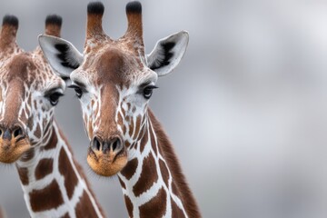 Obraz premium Remarkable close-up of two inquisitive giraffes expressing curiosity and exceptional features showcasing their unique patterns and gentle demeanor in a serene natural setting