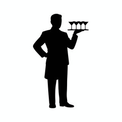 Obraz premium Silhouette of a waiter holding drinks on a tray