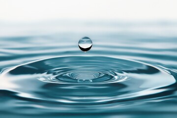 Captivating water droplet creating concentric ripples in a tranquil serene setting emphasizing fluid dynamics and reflective properties of water for artistic exploration