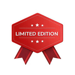 Red limited edition badge with ribbon
