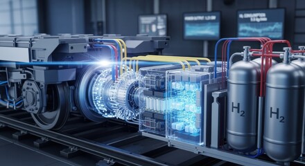 Visualization of electric power generation from hydrogen fuel cells integrated in train drives tested under simulated operating conditions.