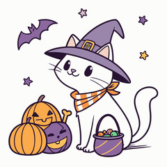 Mischievous expression on a Cat in a Halloween theme, with with a scarf – Spooky Fun vector art