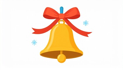 Festive holiday jingle bell with a bright red ribbon bow. A classic symbol of winter celebration and Christmas joy.