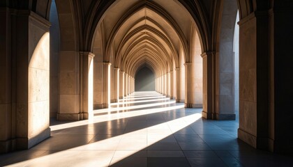 Obraz premium Sunlit Ancient Stone Corridor