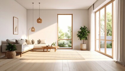 Fototapeta premium Modern Minimalist Living Room With Natural Light And Neutral Colors