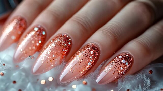 Elegant ombre nails with sparkling glitter accents for a glamorous manicure design inspiration