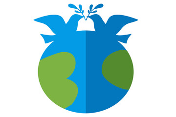 blue peace day on white background. International Day of Peace concept illustration. Symbol of global harmony and unity with peace dove, olive branch, earth globe, and human hands.