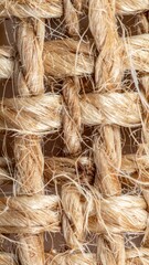 Fototapeta premium Extreme Close Up of Tan Burlap Fabric Woven with a Rough and Natural Texture