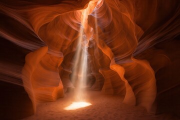 Spectacular Lower Antelope Canyon slot canyon with flowing sandstone formations and ethereal light beams filtering through openings