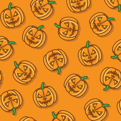 Halloween - concept of seamless pattern with pumpkins. Vector.