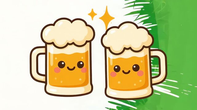 Kawaii Beer Mugs Toasting with Smiles &ndash; Cute Animated Oktoberfest Celebration
