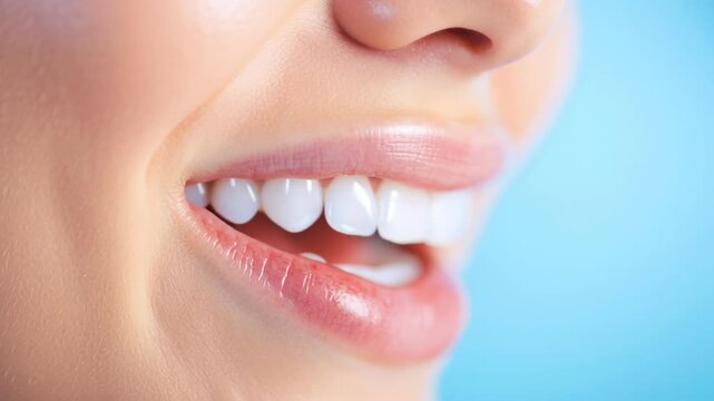 A person smiles broadly, displaying bright and healthy teeth, emphasizing good oral hygiene and dental care.