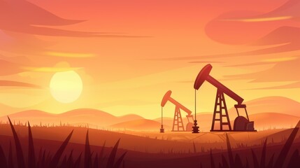 Sunset casts dramatic shadows on silhouetted oil pumps, highlighting the struggle for energy amidst global resource challenges.