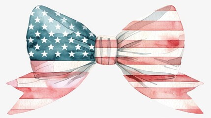 Obraz premium Unique watercolor bow clipart featuring the American flag, ideal for festive designs and patriotic celebrations.