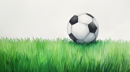 Obraz premium Vivid watercolor depicting a thrilling soccer match on a lush green field, featuring a central soccer ball.