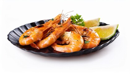 Grilled shrimp with lime wedges