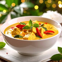 Creamy yellow curry with tofu and rice
