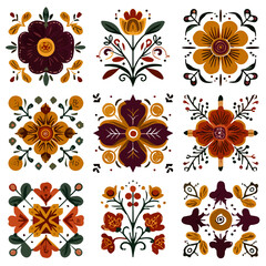 Folk Floral Vector Pattern Set – Scandinavian and Eastern European Embroidery Inspired Design