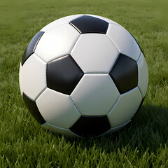 Fototapeta premium classic black and white soccer ball on a green field