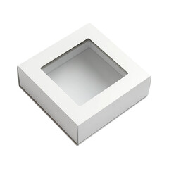 Fototapeta premium Packaging Box With Window: A minimalistic and elegant square box with a transparent window, offering a sneak peek into what's inside, symbolizing packaging design and product presentation.