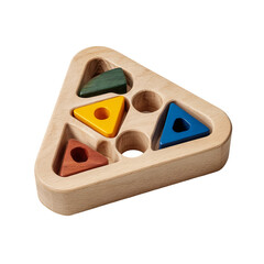 Geometric Harmony: A vibrant wooden puzzle, with precisely crafted triangular and circular shapes, invites exploration and learning, perfect for early childhood education.