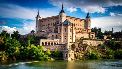 Obraz premium Ancient European fortress by a river