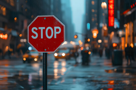 Urban crossroads with a stop signal.