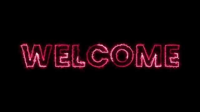 WELCOME, neon glowing text animation. Perfect for intros, call-to-action scenes, startup messages, or motivational content. Bright and energetic design with flickering neon light effect. 